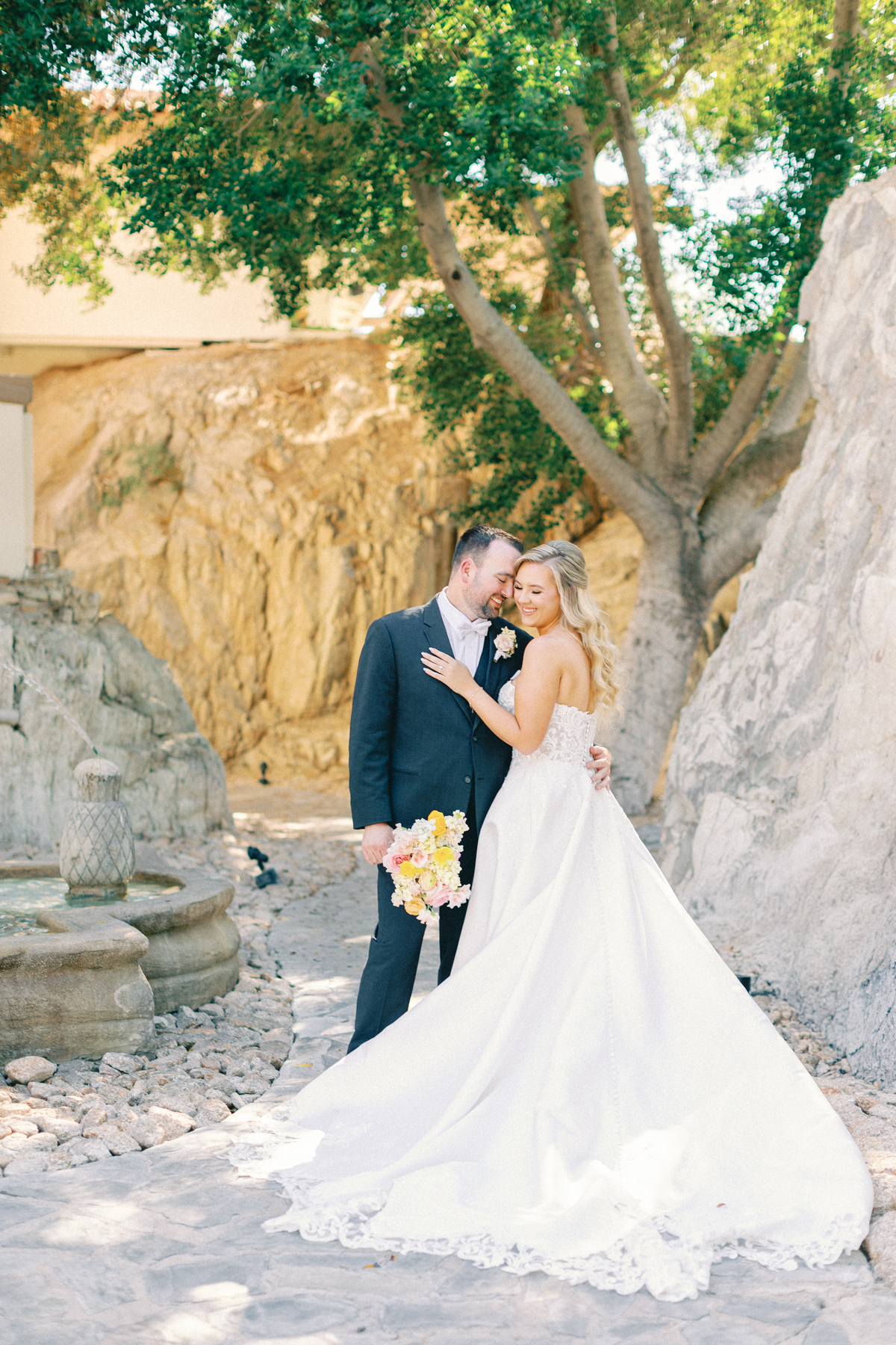 Groom, kiss, kissing bride on cheek