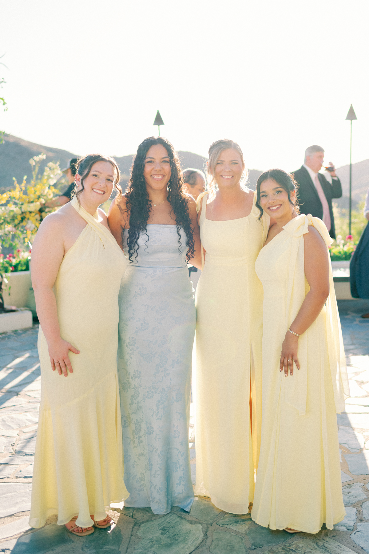Cocktail hour portrait of bridesmaids