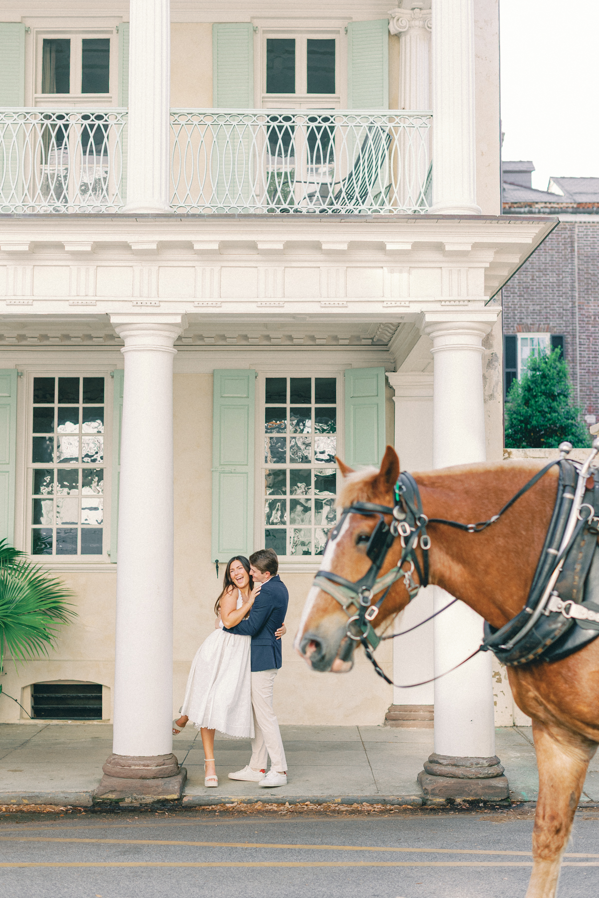 Couple interrupted by horse