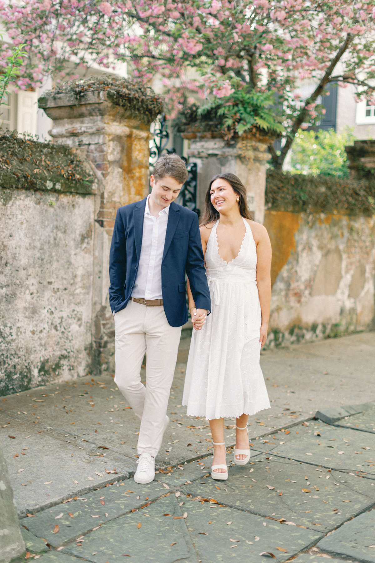 Couple walking and laughing