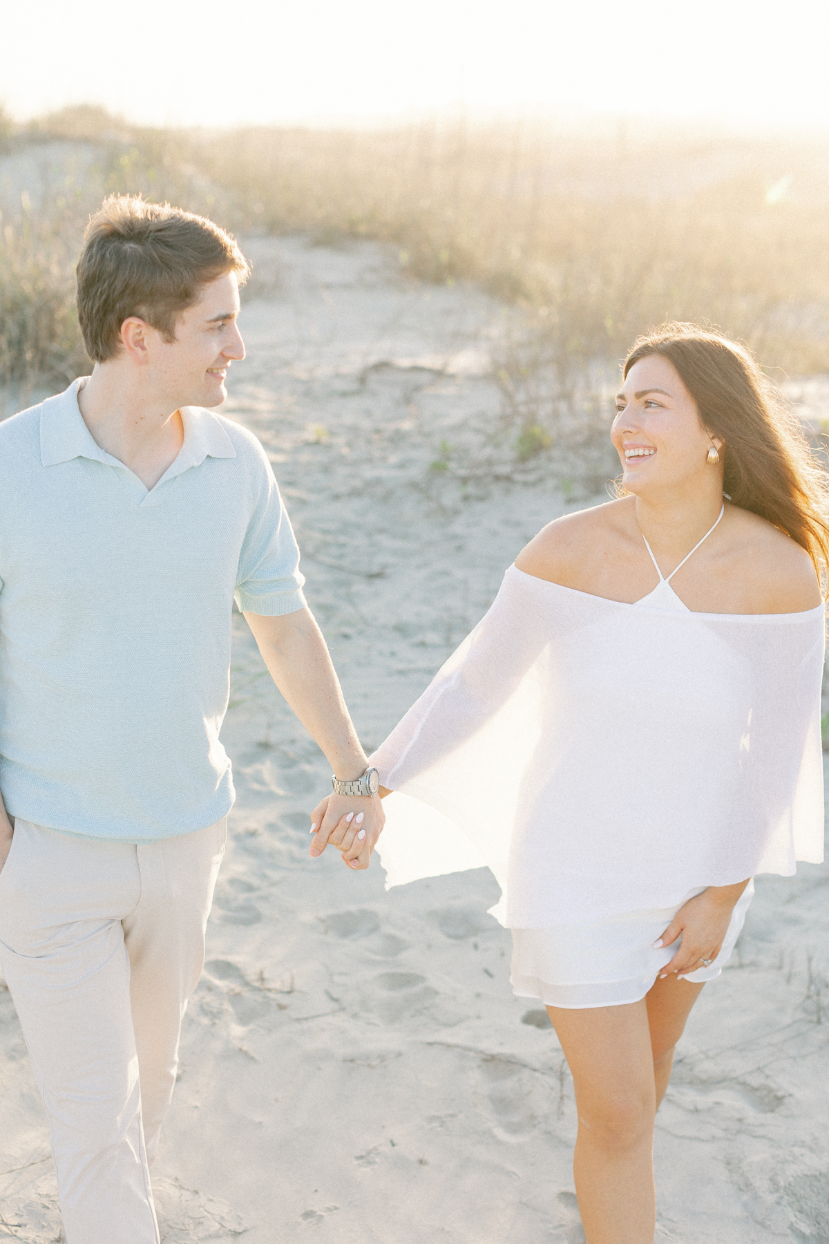 Couple walking towards camera
